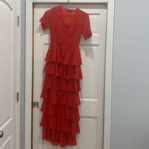 Red chiffon maxi dress